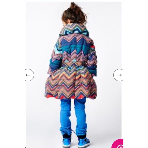 Mim Pi stretch puffer belted coat girls size 4 chevron - Picture 2 of 13